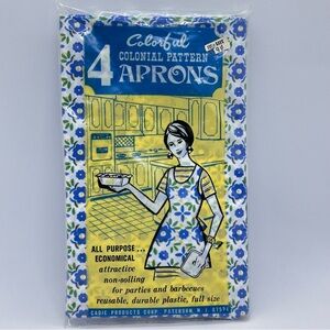 VTG 1960's Cadie Products Plastic Disposable Aprons Colonial Pattern Floral Pk/4